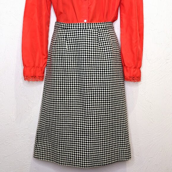 Vintage 60s Houndstooth Skirt Suit Womens L Plaid Jacket Pencil Skirt Set - Picture 5 of 12